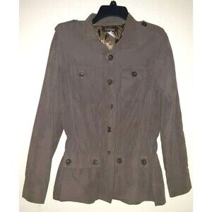 Feline Button Up Brown Elastic Waistline Jacket Women Size Medium